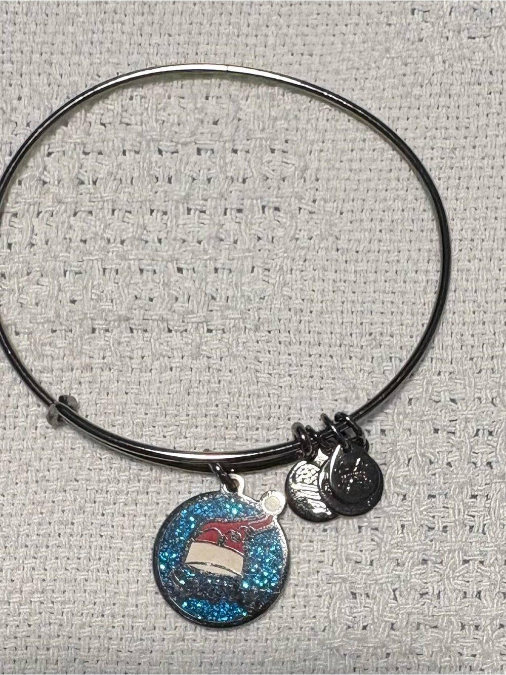 Alex and Ani Silver-Tone Bangle with Blue Glitter Santa Charm